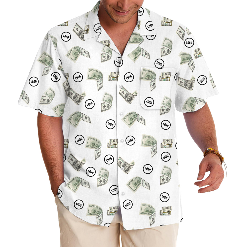 Dollar Bill White Custom Logo Hawaiian Shirt - variant image 1
