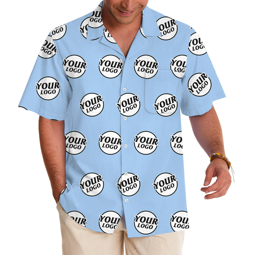 Blue Basic Custom Logo Hawaiian Shirt - variant image 1