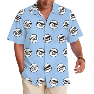 Blue Basic Custom Logo Hawaiian Shirt