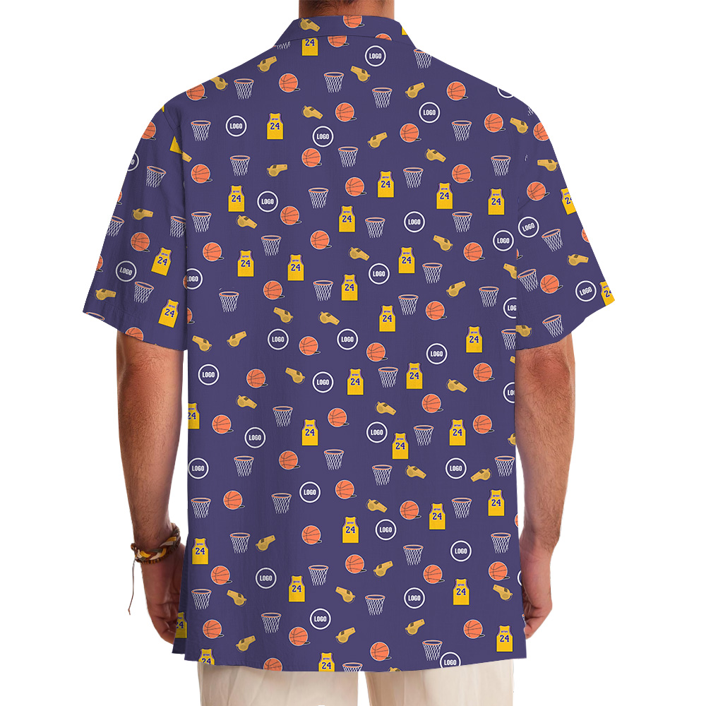 Basketball Navy Theme Custom Logo Hawaiian Shirt