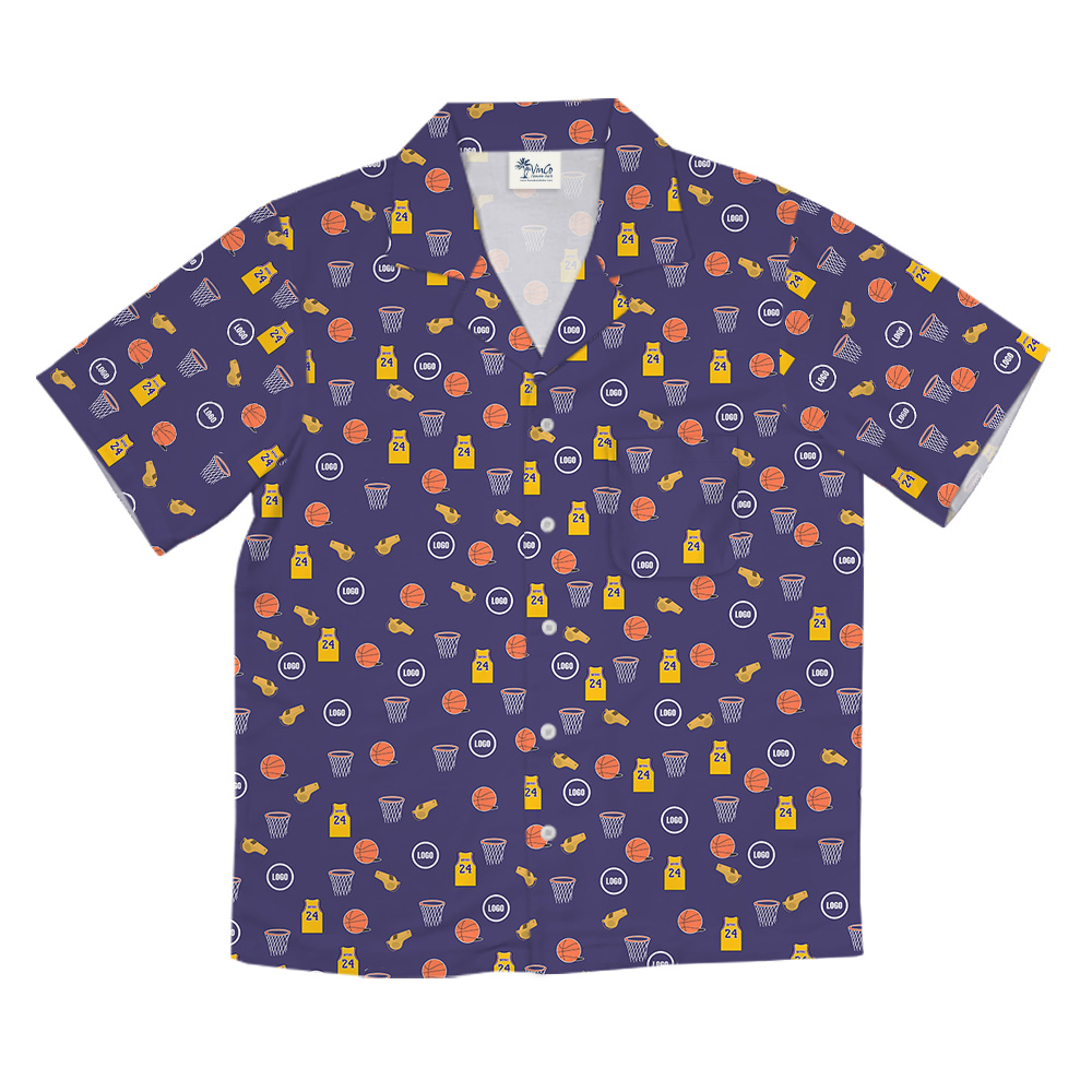 Basketball Navy Theme Custom Logo Hawaiian Shirt