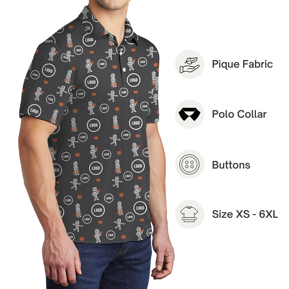Halloween Custom Logo Mummy Pumpkin Polo Shirt