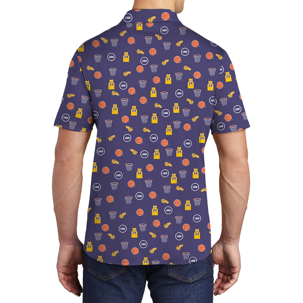 Navy Custom Logo Basketball Theme Polo Shirt