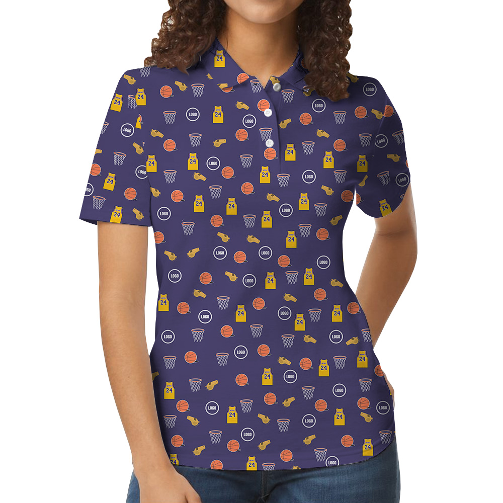 Navy Custom Logo Basketball Theme Polo Shirt