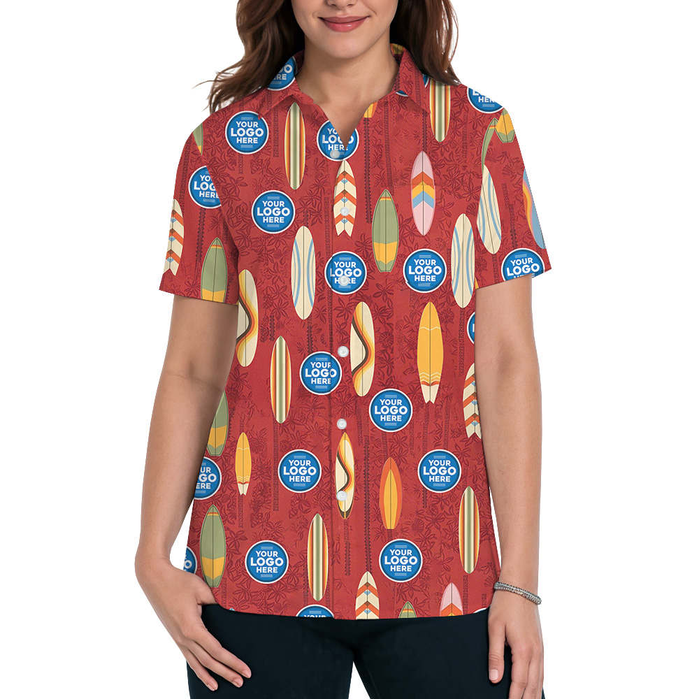 Classic Red Hawaiian Shirt Custom Logo Surfboard Pattern