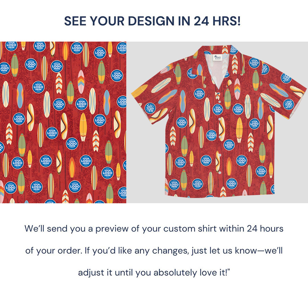 Classic Red Hawaiian Shirt Custom Logo Surfboard Pattern
