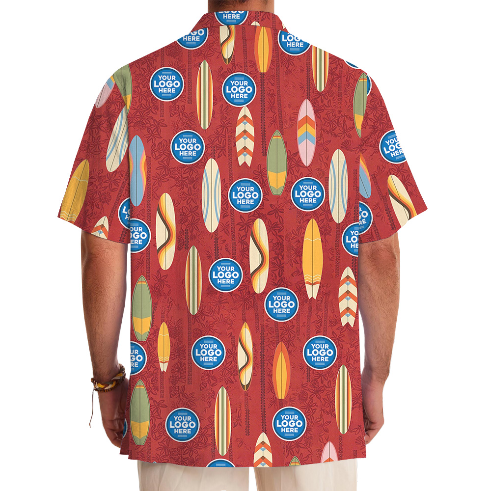 Classic Red Hawaiian Shirt Custom Logo Surfboard Pattern