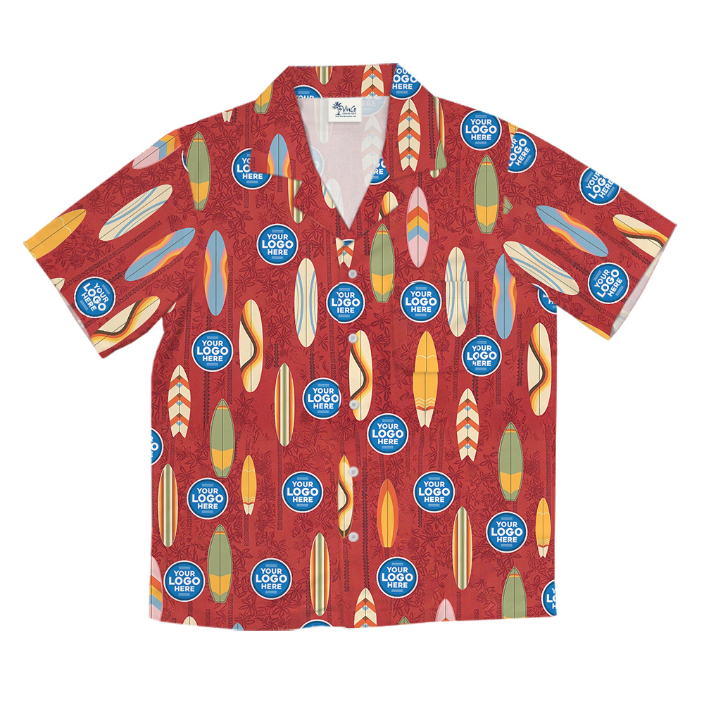 Classic Red Hawaiian Shirt Custom Logo Surfboard Pattern