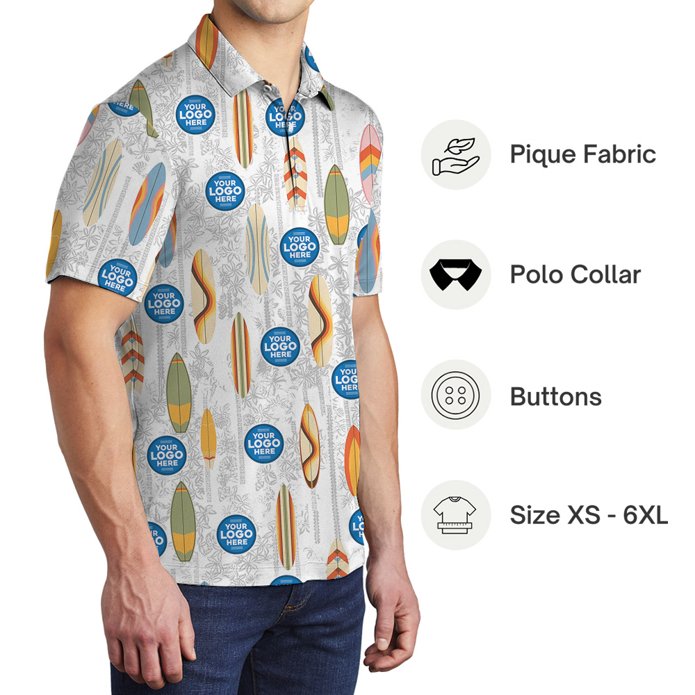 Beach Surfboard Custom Logo Polo Shirt