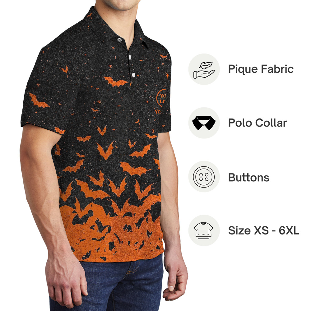 Custom Logo Halloween Flying Bats Polo Shirt