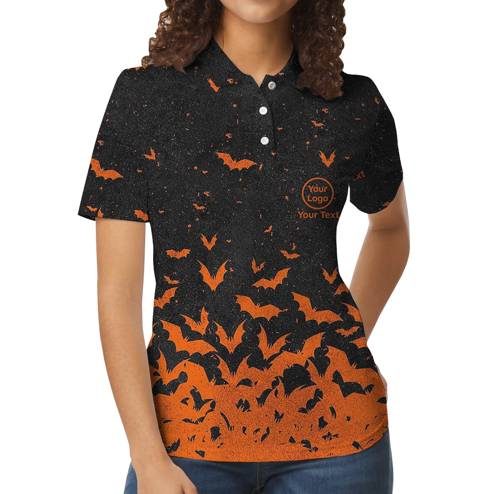 Custom Logo Halloween Flying Bats Polo Shirt