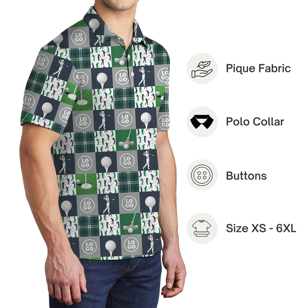 Custom Logo Golf Checkerboard Print Polo Shirt
