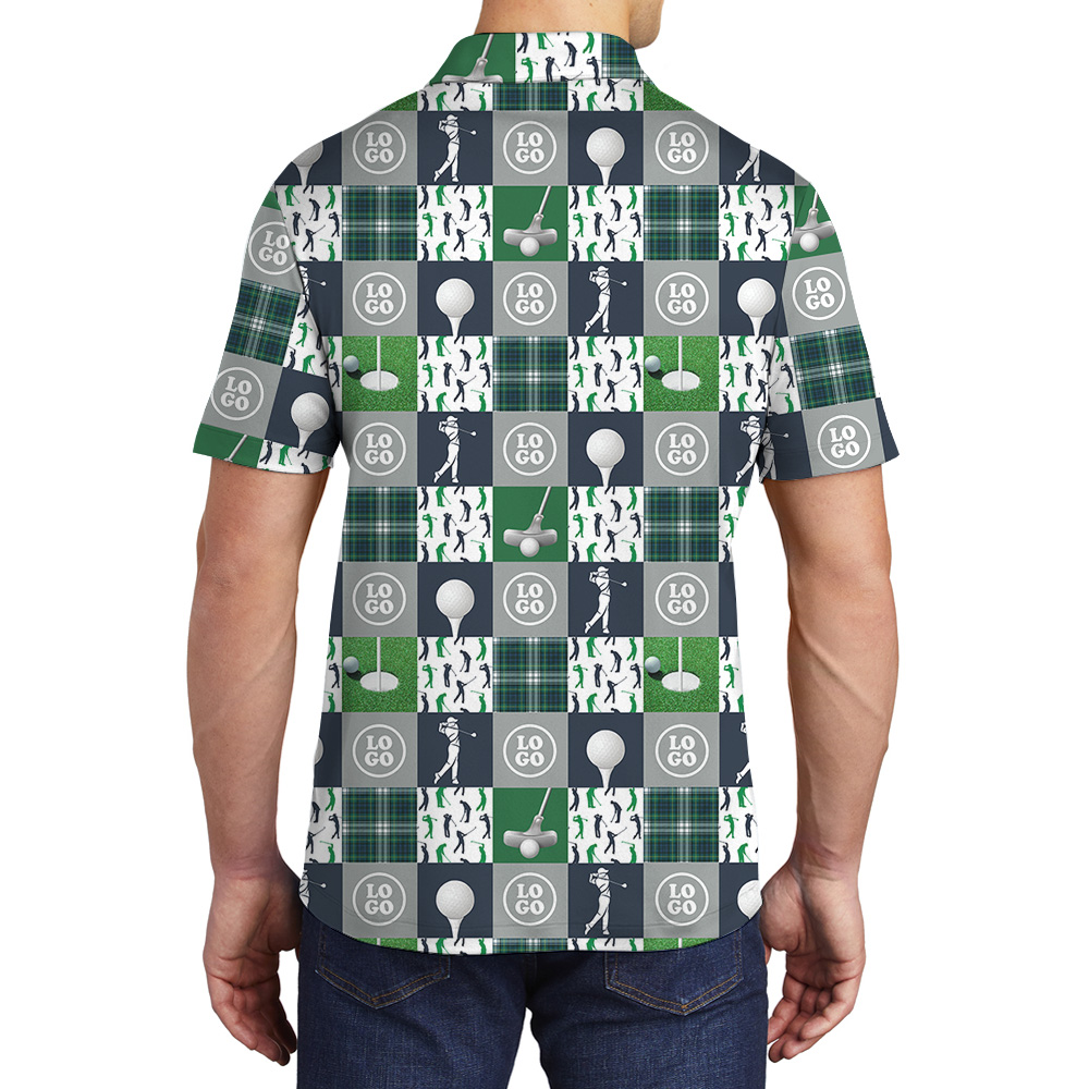 Custom Logo Golf Checkerboard Print Polo Shirt
