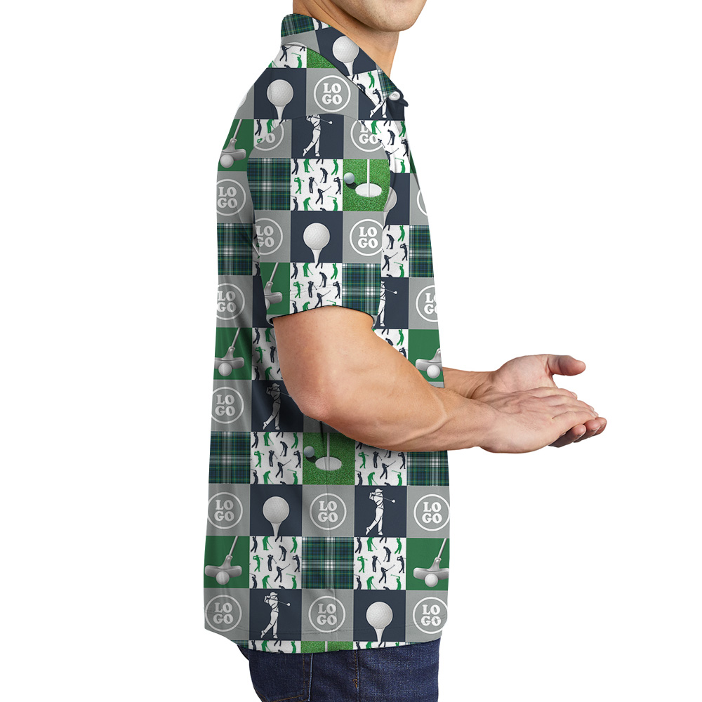 Custom Logo Golf Checkerboard Print Polo Shirt