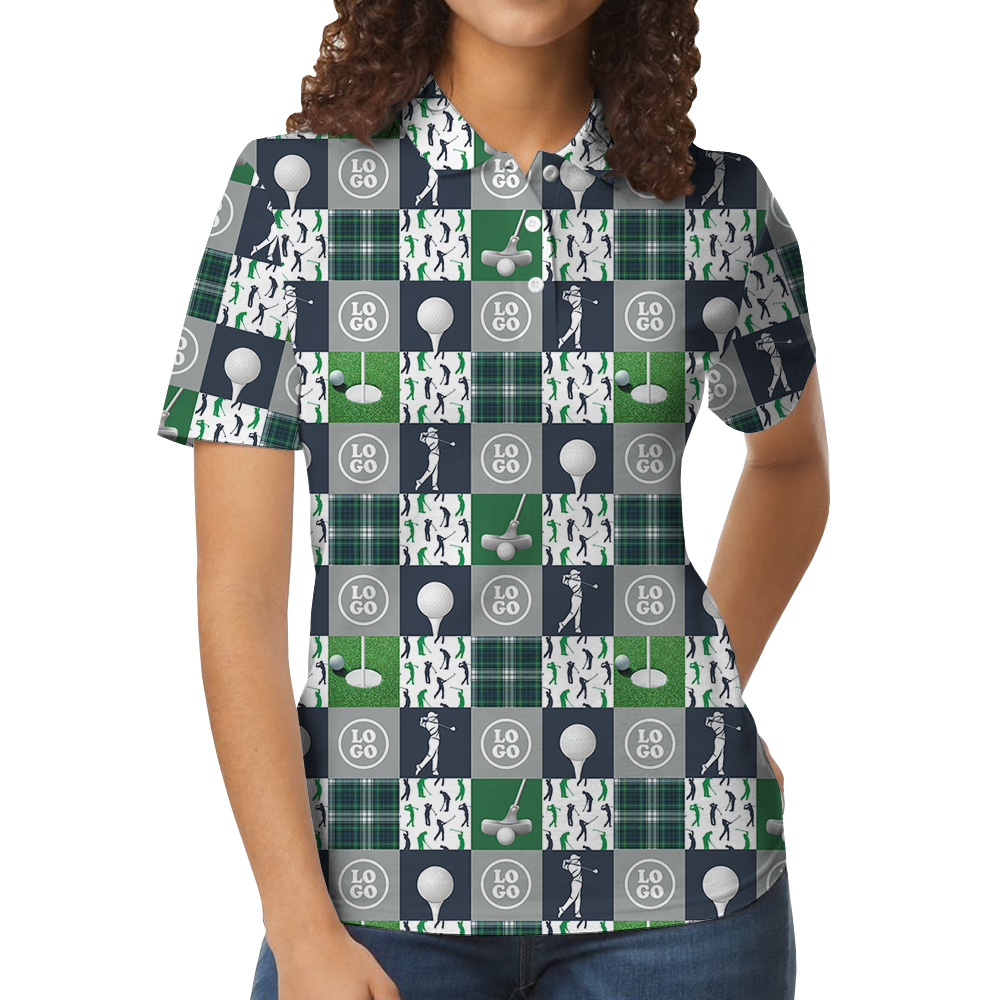 Custom Logo Golf Checkerboard Print Polo Shirt