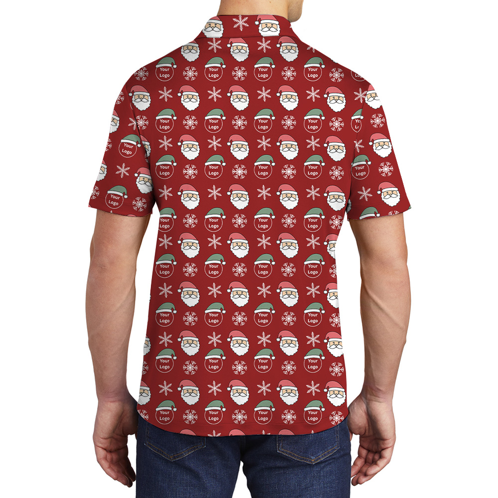 Santa And Snowflake Red Custom Logo Christmas Polo Shirt