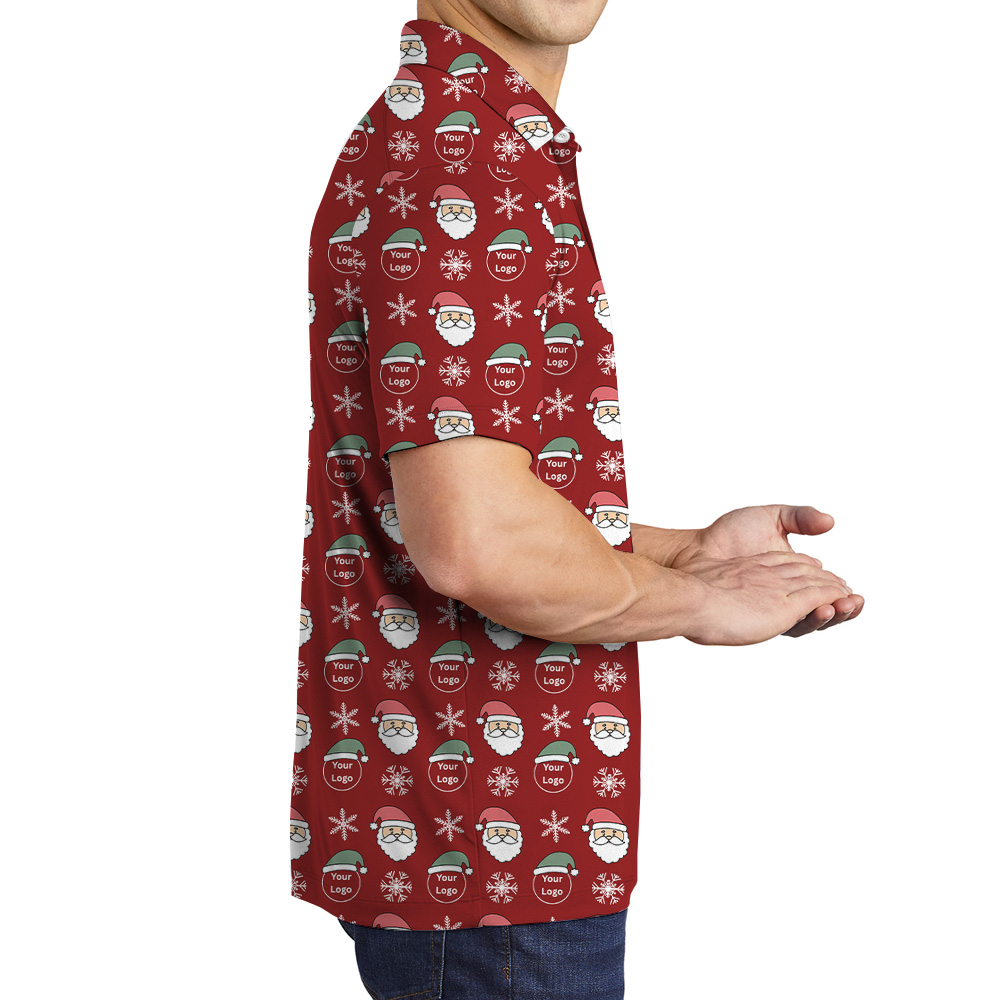 Santa And Snowflake Red Custom Logo Christmas Polo Shirt