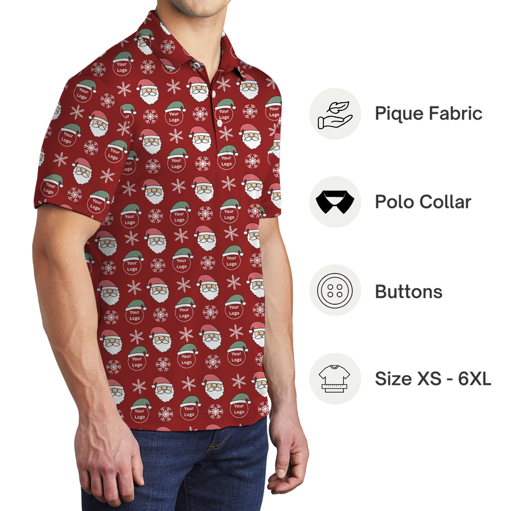 Santa And Snowflake Red Custom Logo Christmas Polo Shirt