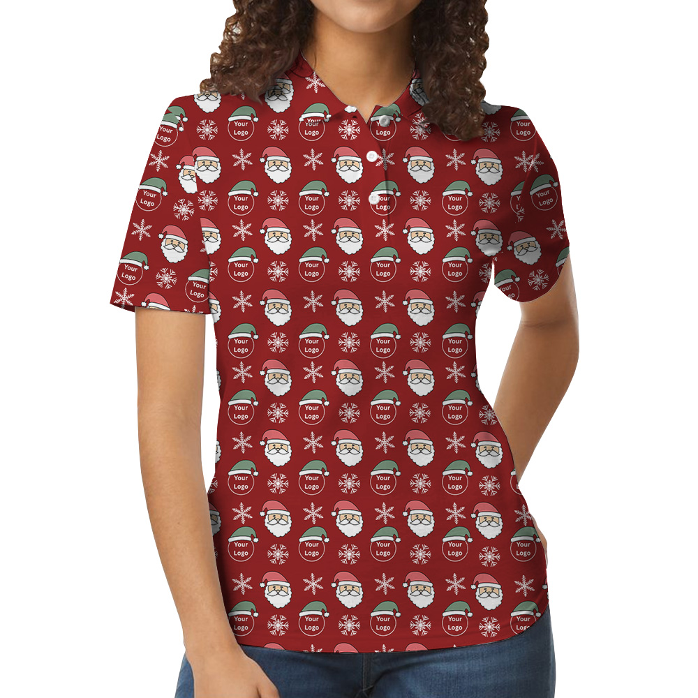 Santa And Snowflake Red Custom Logo Christmas Polo Shirt