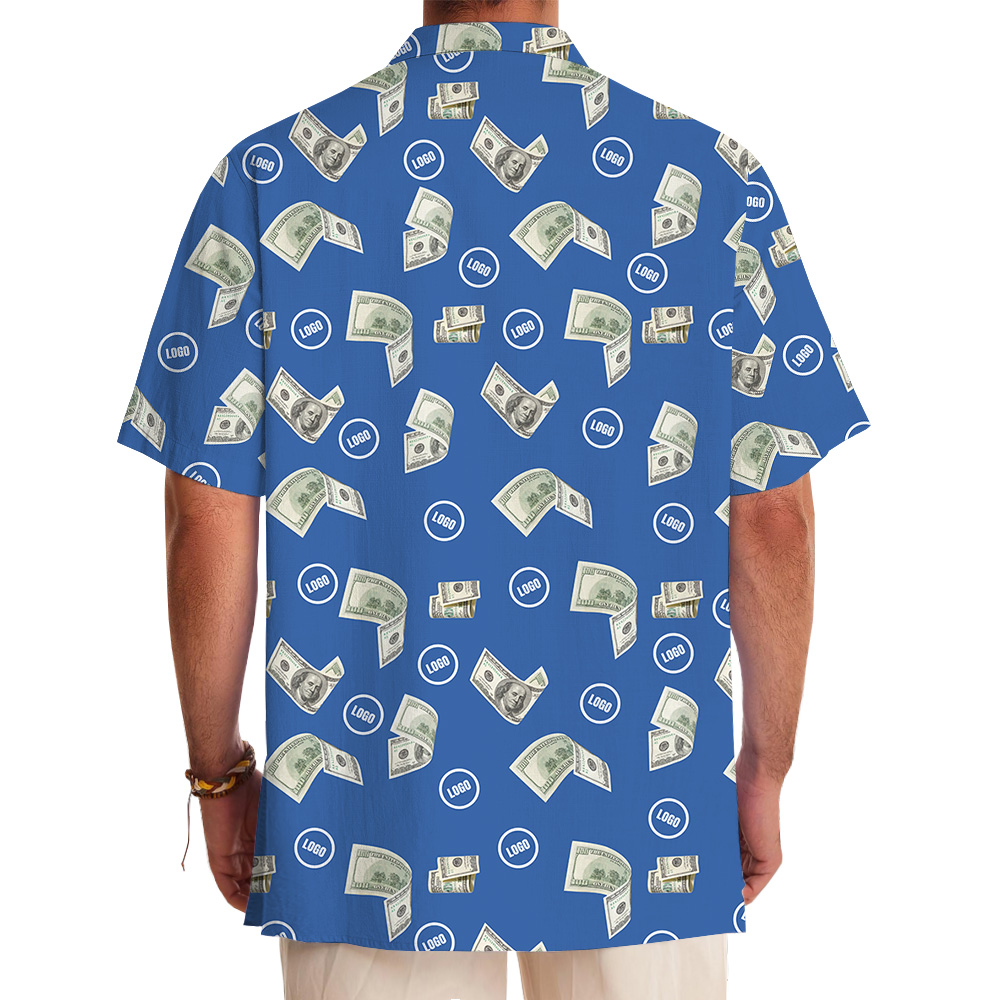 Blue Custom Logo Dollar Bill Pattern Hawaiian Shirt
