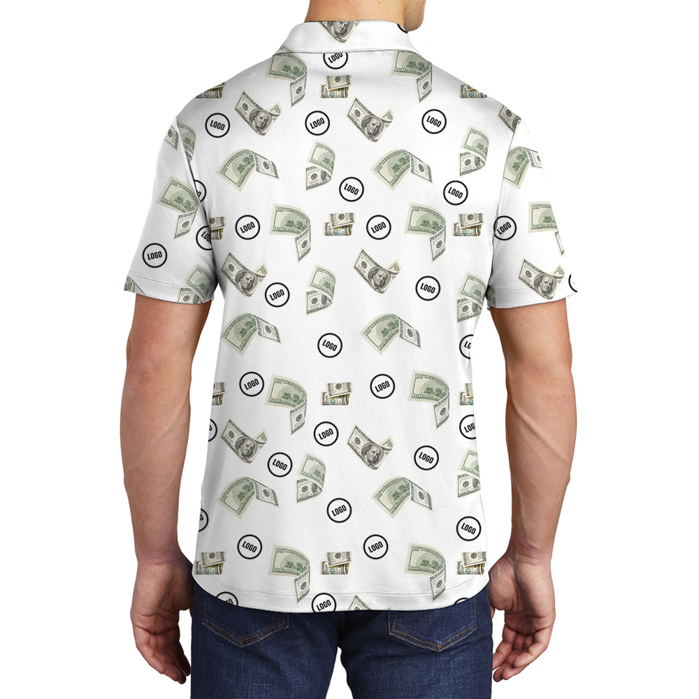 Custom Logo Dollar Bill White Polo Shirt