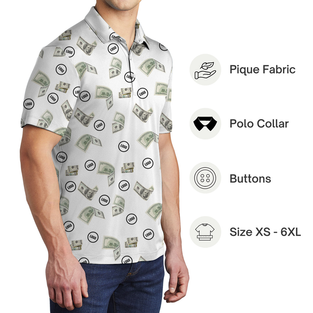 Custom Logo Dollar Bill White Polo Shirt