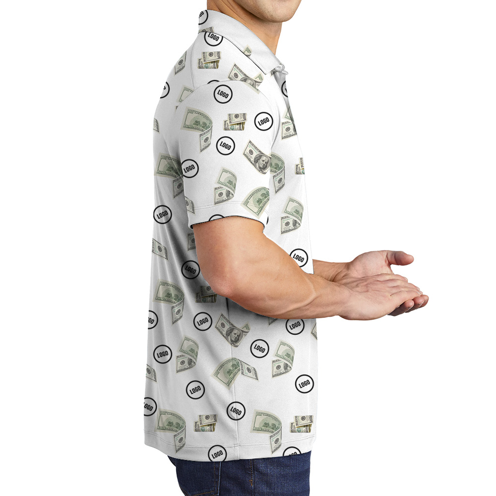 Custom Logo Dollar Bill White Polo Shirt