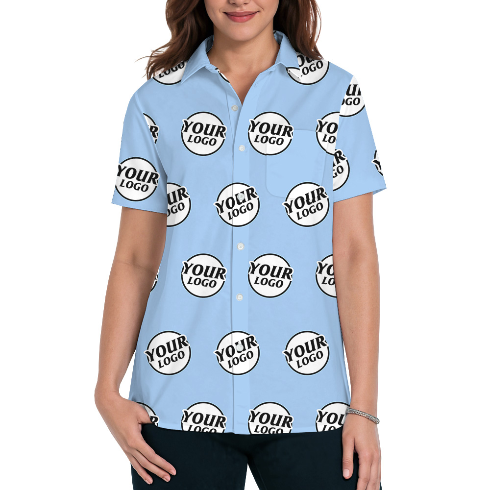 Blue Basic Custom Logo Hawaiian Shirt