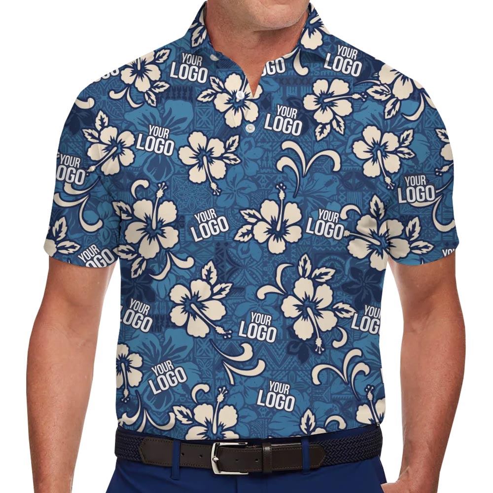 Hibiscus Floral Collared Polo Shirt With Logo And Preview - variant image 1