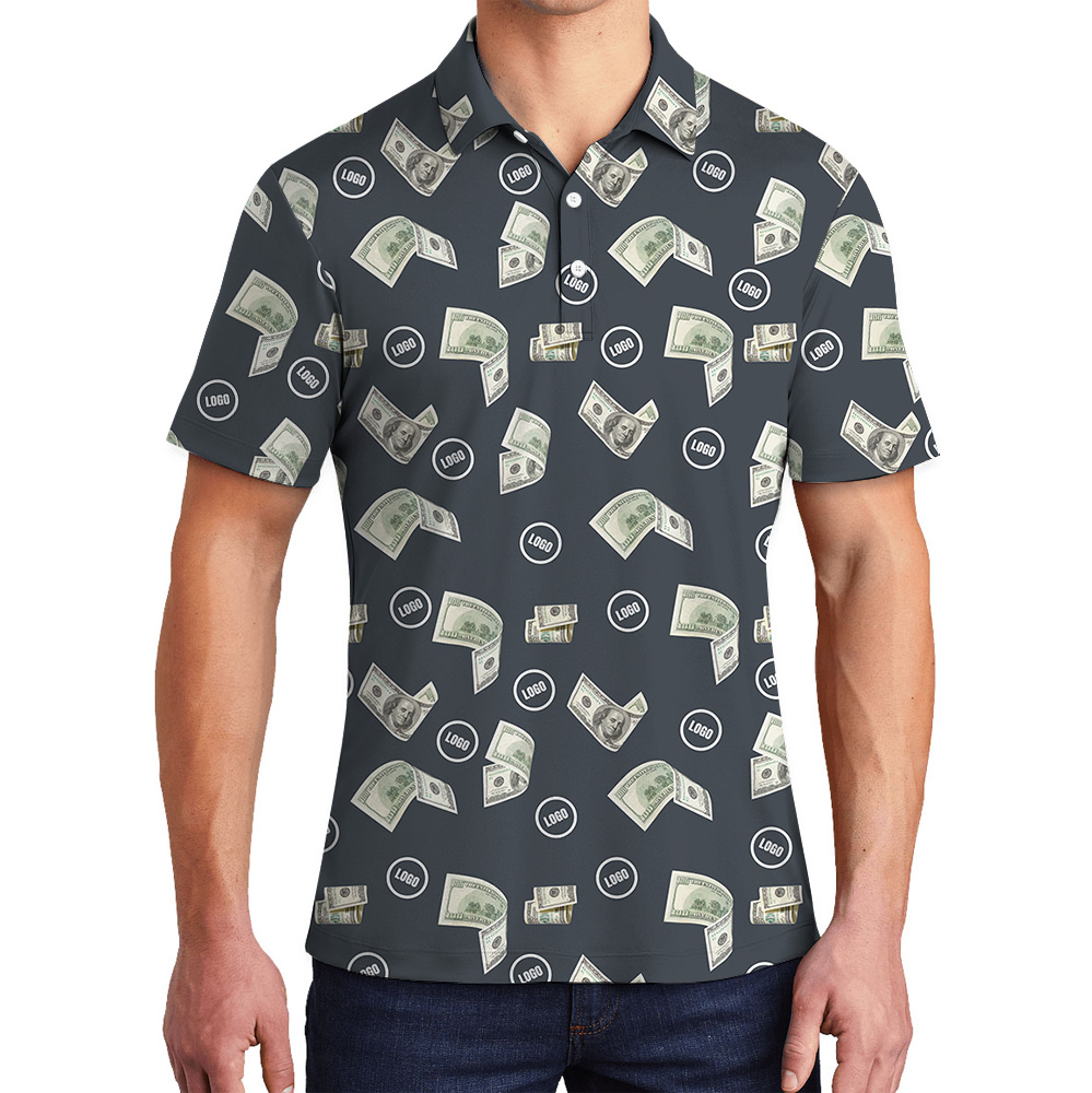 Navy Custom Logo Money Print Polo Shirt - variant image 1