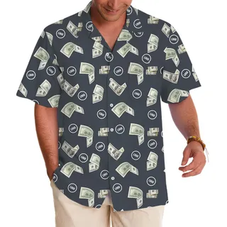 Navy Money Print Custom Logo Hawaiian Shirt