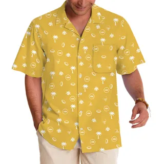 Yellow Custom Logo Baseball Palm Hawaiian Shirt