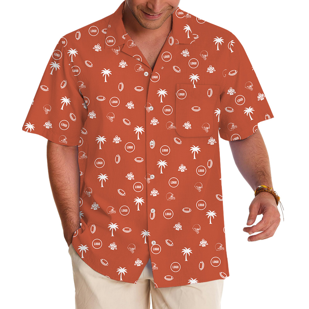 Custom Logo Tropical Baseball Orange Hawaiian Shirt - variant image 1