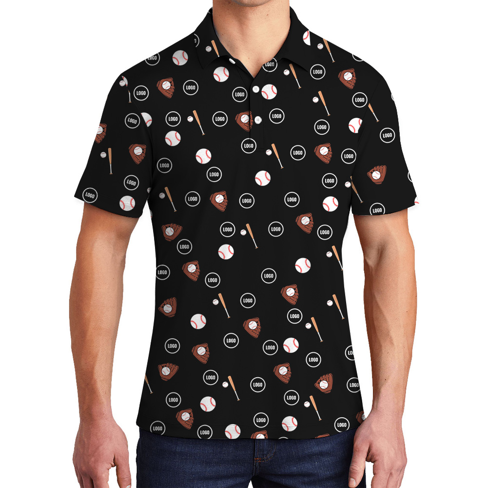 Black Custom Logo Baseball Print Polo Shirt - variant image 1