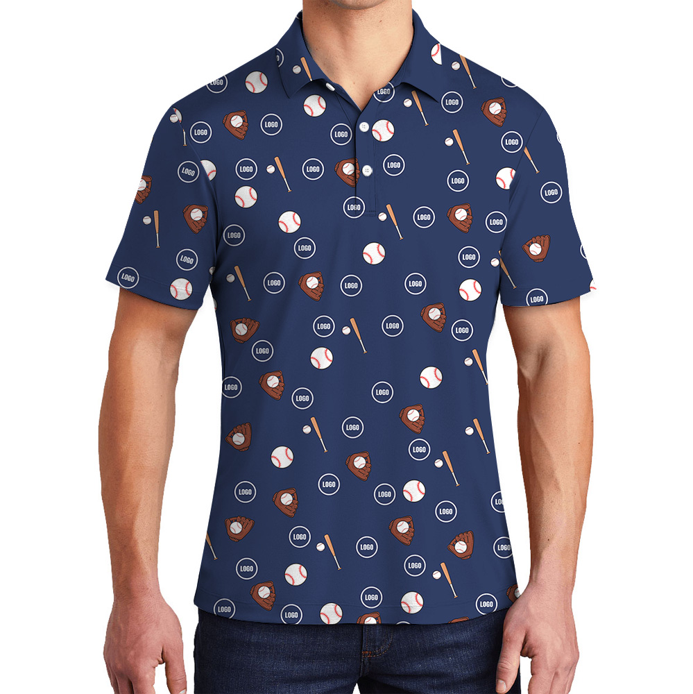 Custom Logo Navy Baseball Pattern Polo Shirt - variant image 1