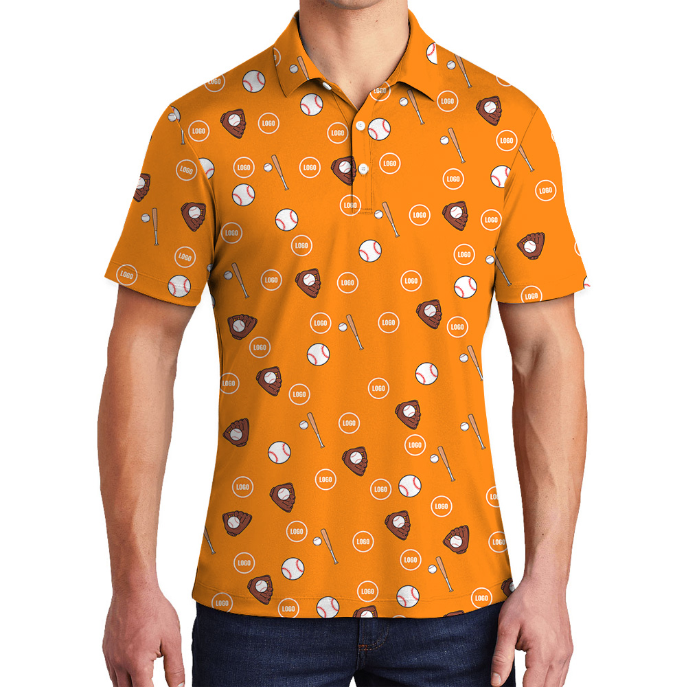 Custom Logo Orange Baseball Print Polo Shirt - variant image 1