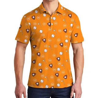 Custom Logo Orange Baseball Print Polo Shirt