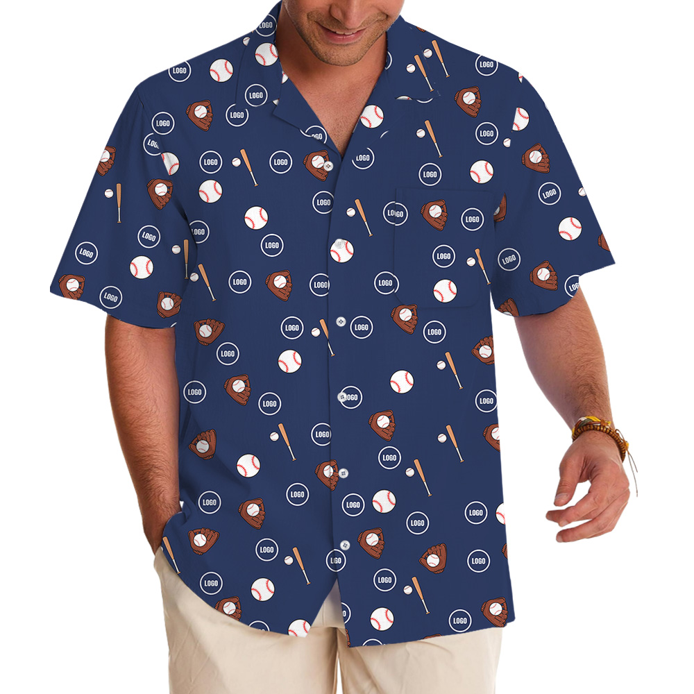 Custom Logo Navy Baseball Pattern Hawaiian Shirt - variant image 1
