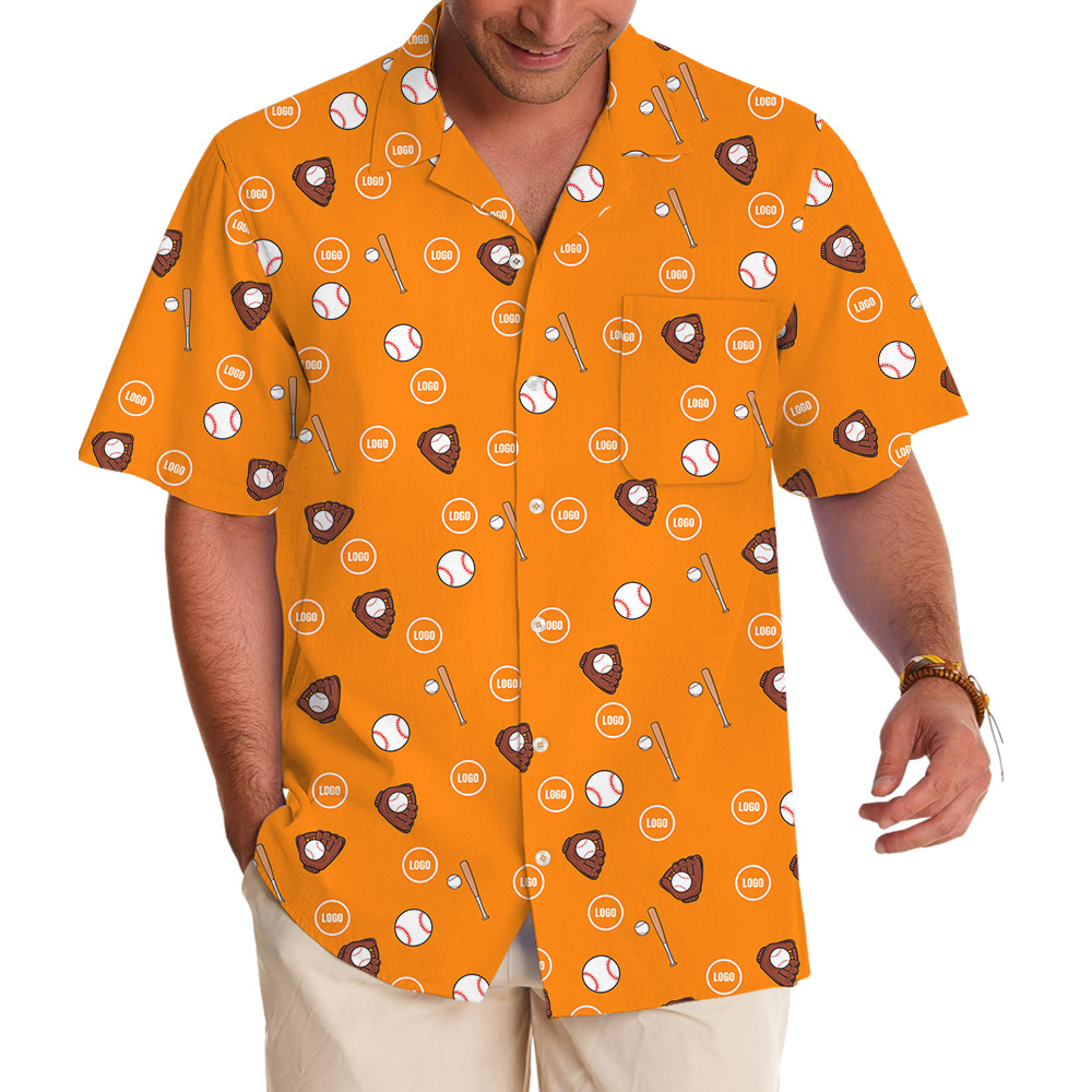 Custom Logo Orange Baseball Print Hawaiian Shirt - variant image 1