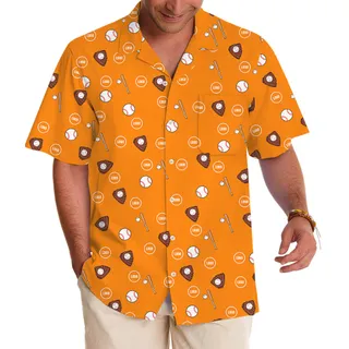 Custom Logo Orange Baseball Print Hawaiian Shirt
