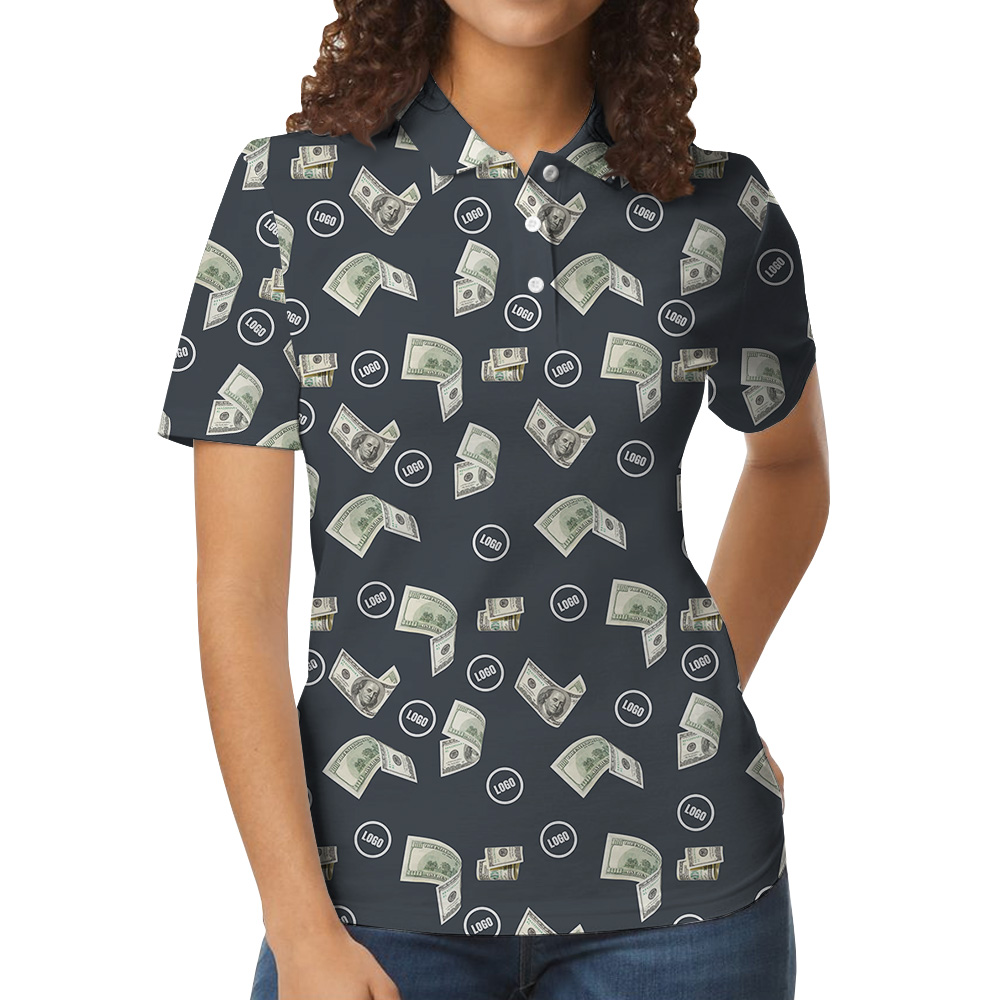Navy Custom Logo Money Print Polo Shirt