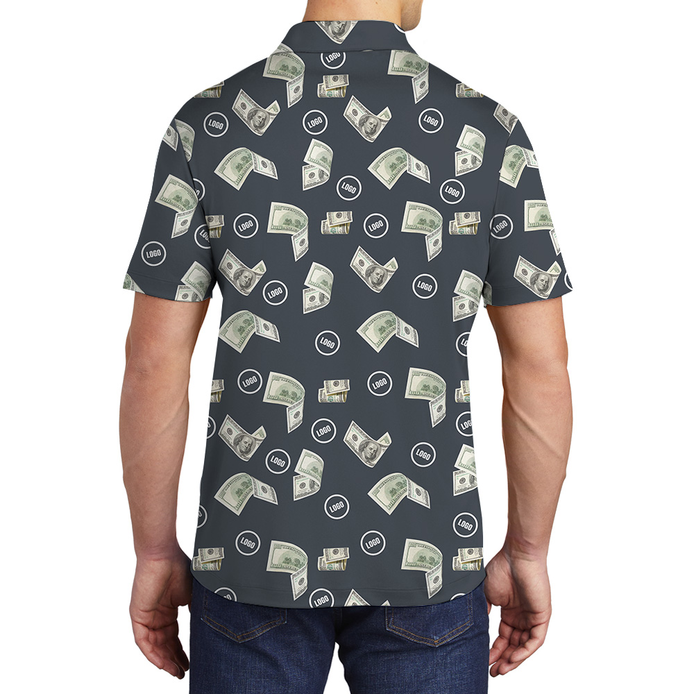 Navy Custom Logo Money Print Polo Shirt