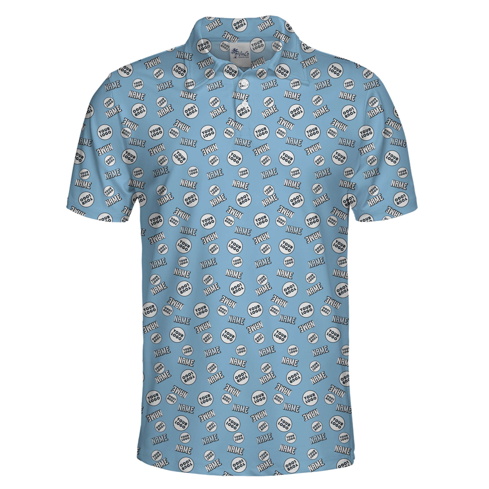 Blue Custom Name and Logo Polo Shirts with Live Preview