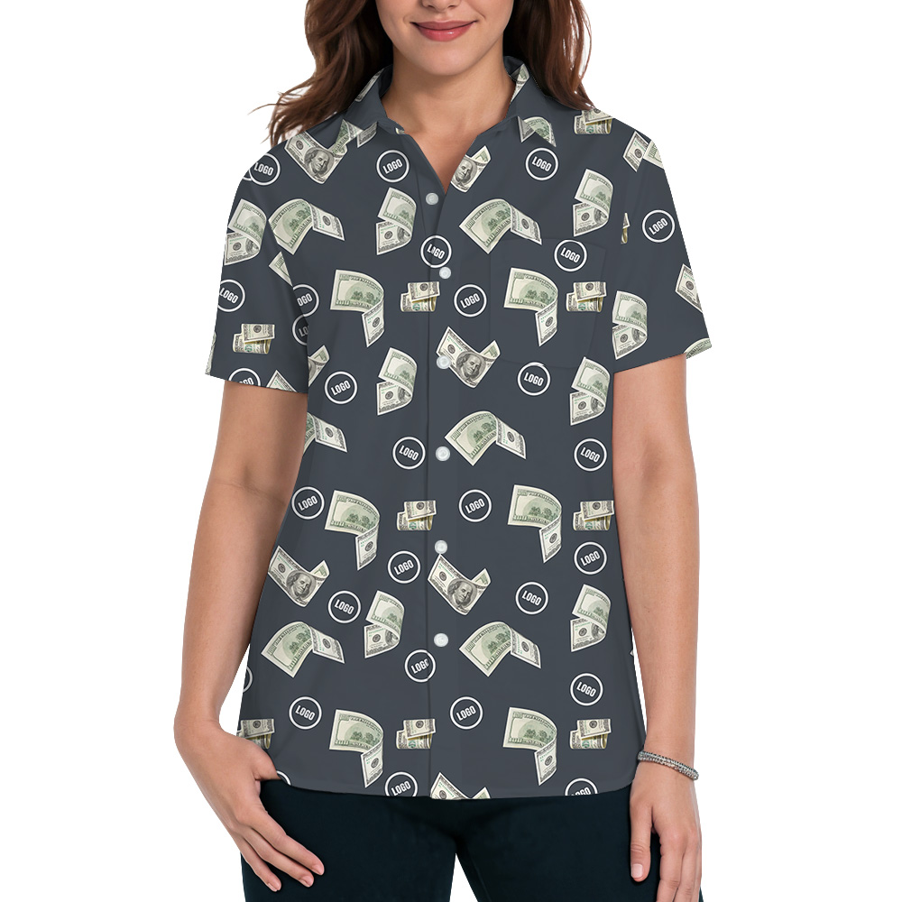 Navy Money Print Custom Logo Hawaiian Shirt