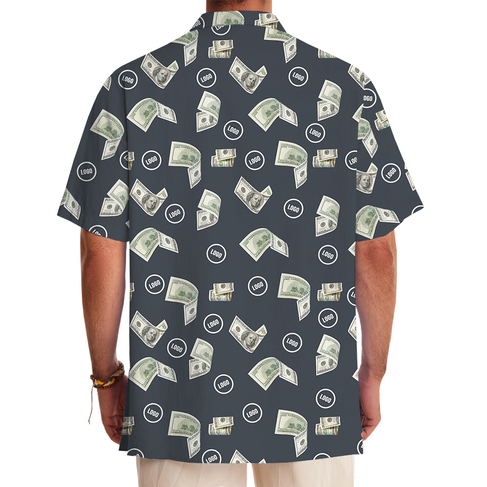 Navy Money Print Custom Logo Hawaiian Shirt