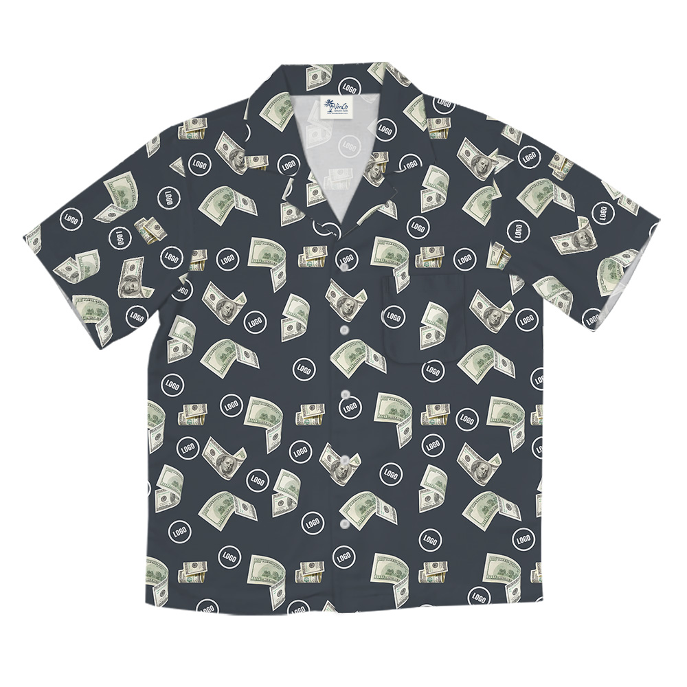 Navy Money Print Custom Logo Hawaiian Shirt