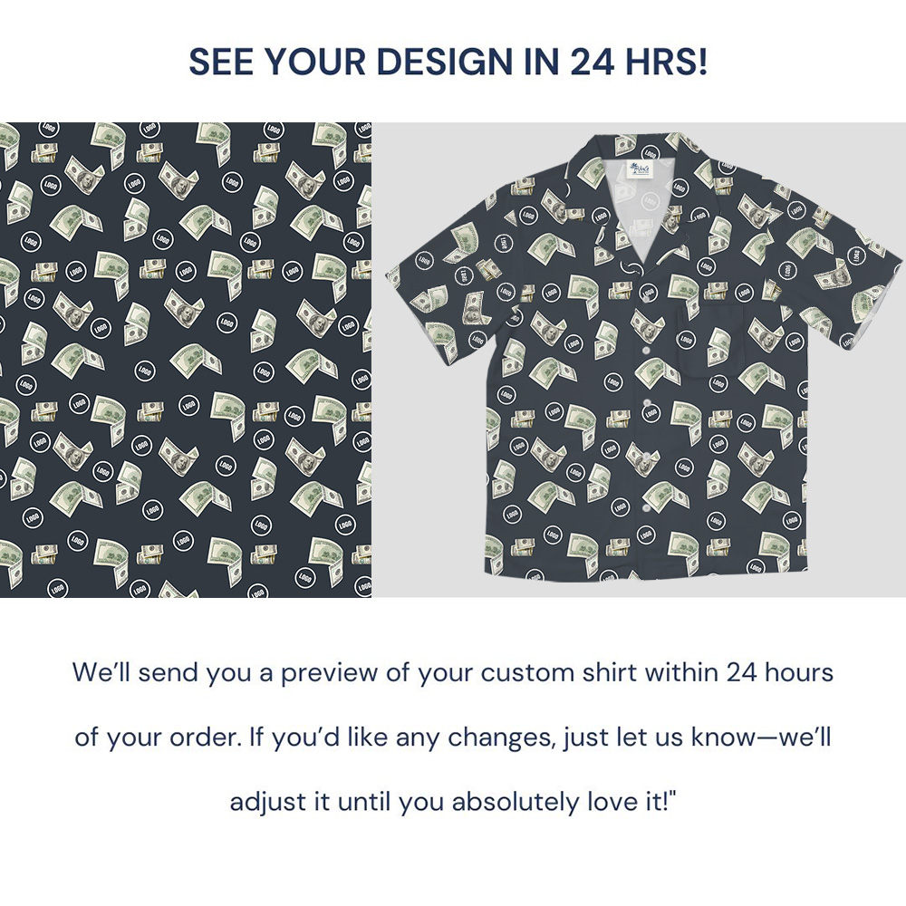 Navy Money Print Custom Logo Hawaiian Shirt