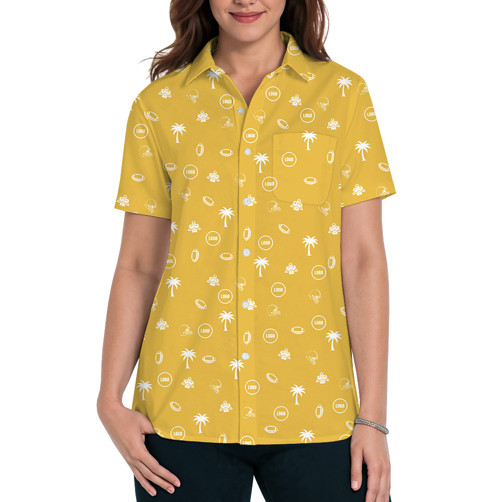 Yellow Custom Logo Baseball Palm Hawaiian Shirt
