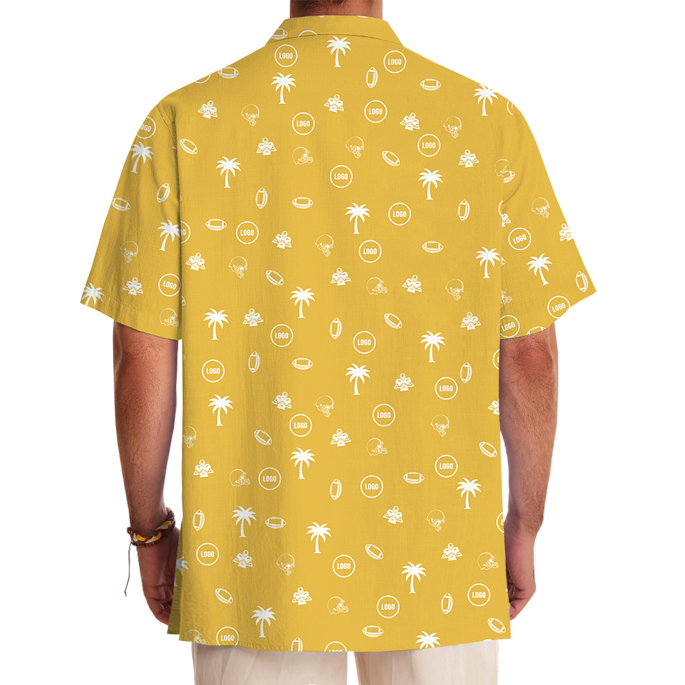 Yellow Custom Logo Baseball Palm Hawaiian Shirt