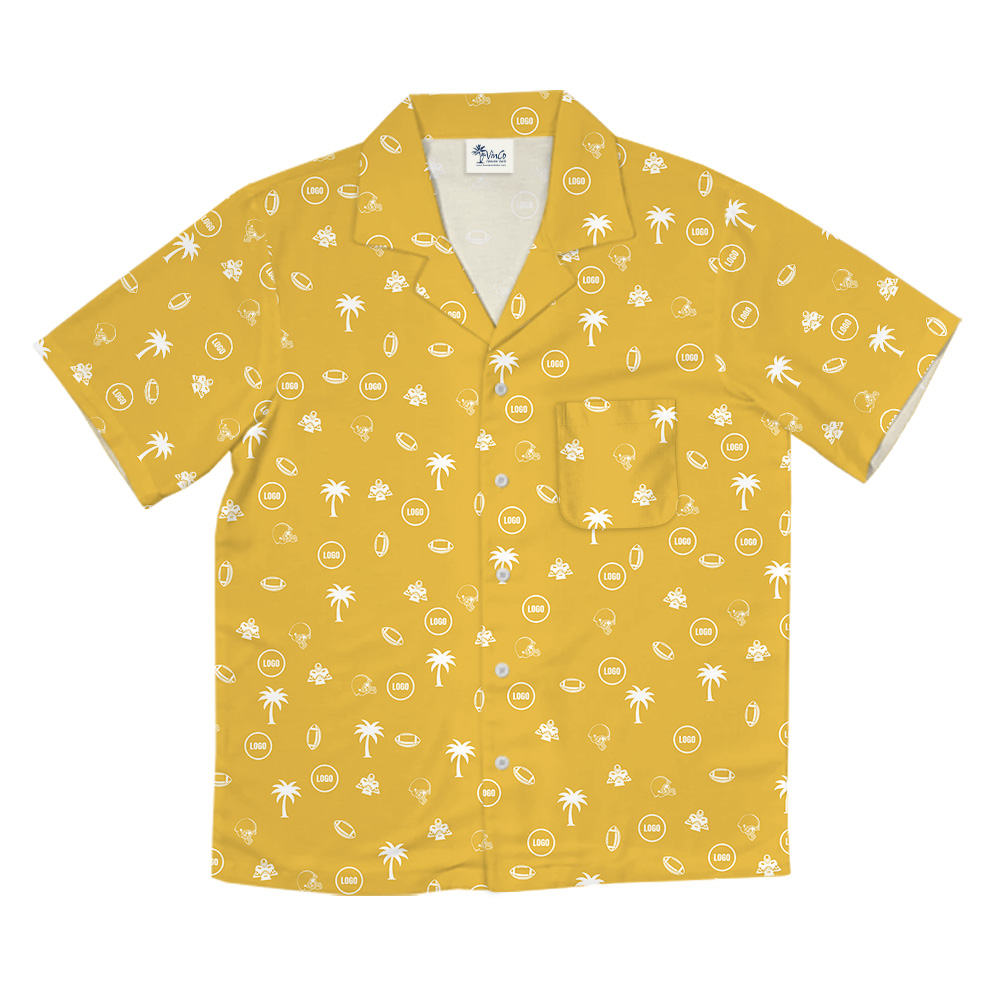 Yellow Custom Logo Baseball Palm Hawaiian Shirt